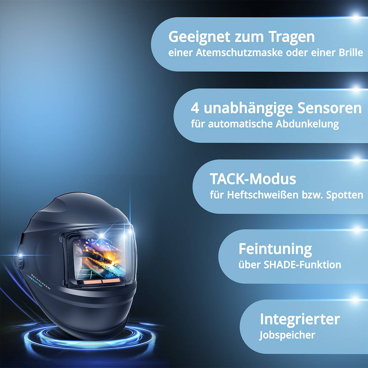STAHLWERK Automatik-Schweißhelm RAPTOR 3-in-1 im Set mit Schweißhaube