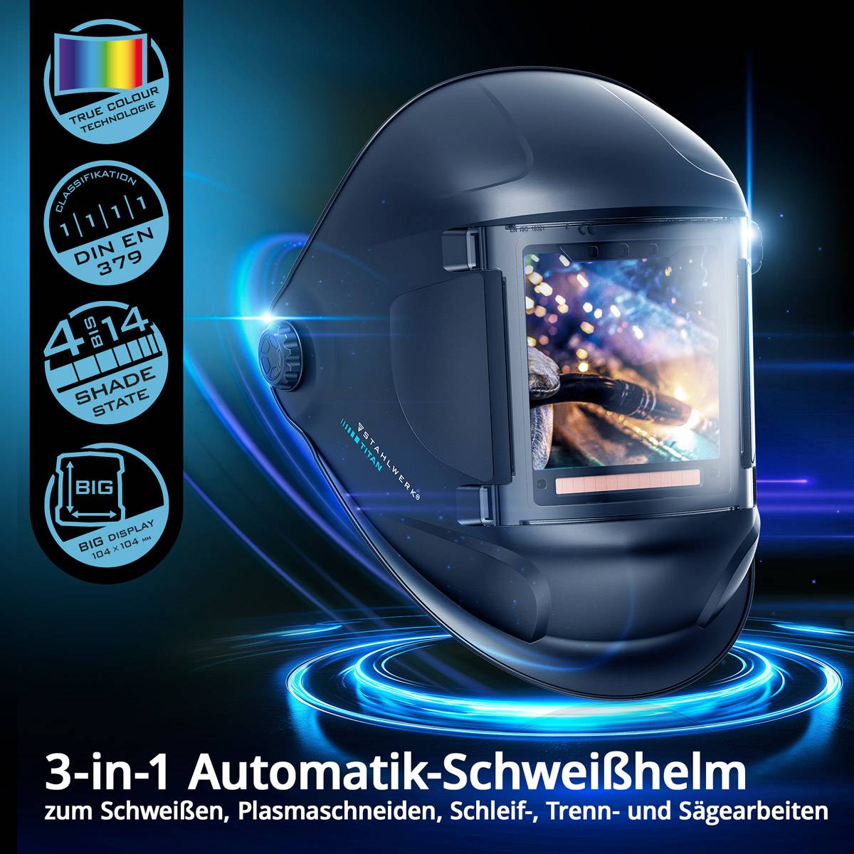 STAHLWERK Schweißhelm TITAN 3-in-1 Automatik-Schweißerhelm Schweißermaske