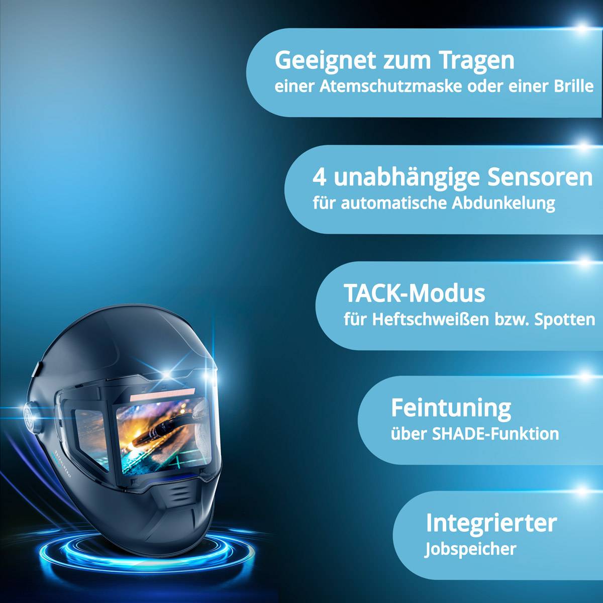 STAHLWERK Automatik Schweißhelm SPLIT 1/1/1/1 180° Sichtfeld und Schweißhaube