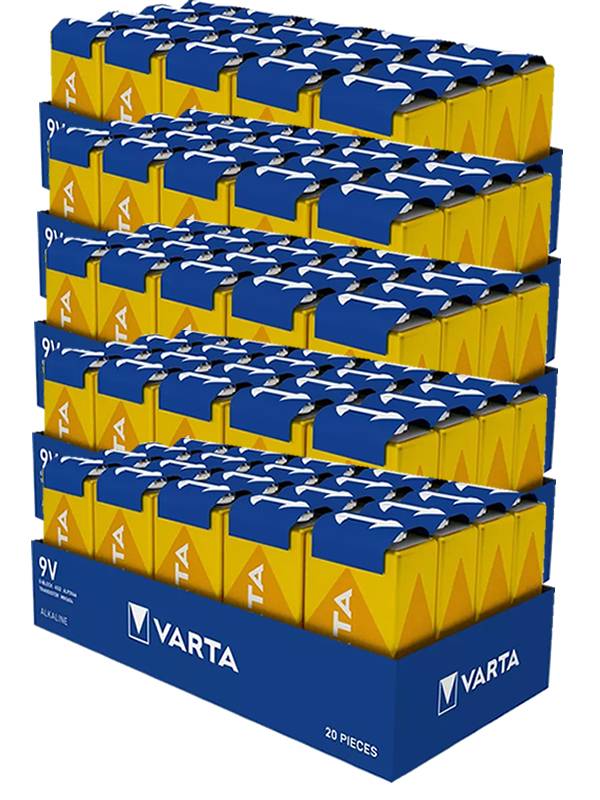 100x Varta Longlife Alkaline 4122-​6LR61-9V-E-Block Batterie - Tray