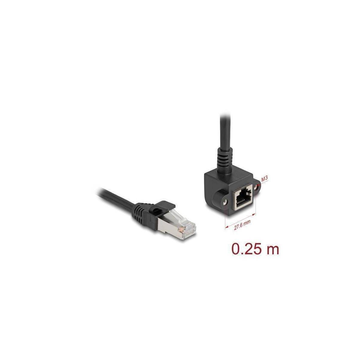 0,25 m Ethernet-Kabel mit RJ45-Steckern, einer gerade, einer mit Paneelbefestigungsfunktion.