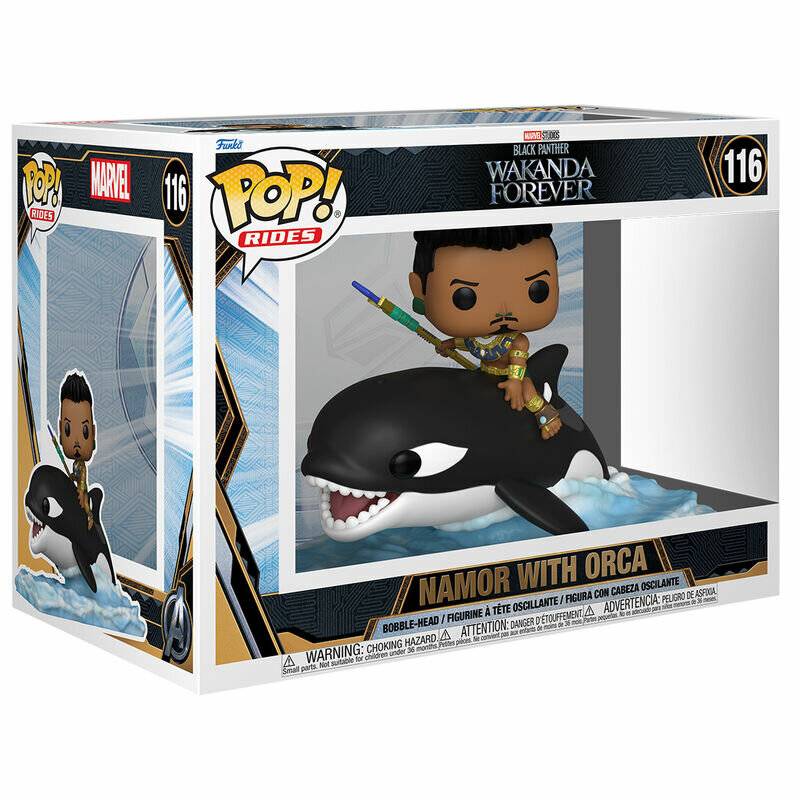 POP FIGUR MARVEL SCHWARZER PANTHER WAKANDA FÜR IMMER NAMOR MIT ORCA