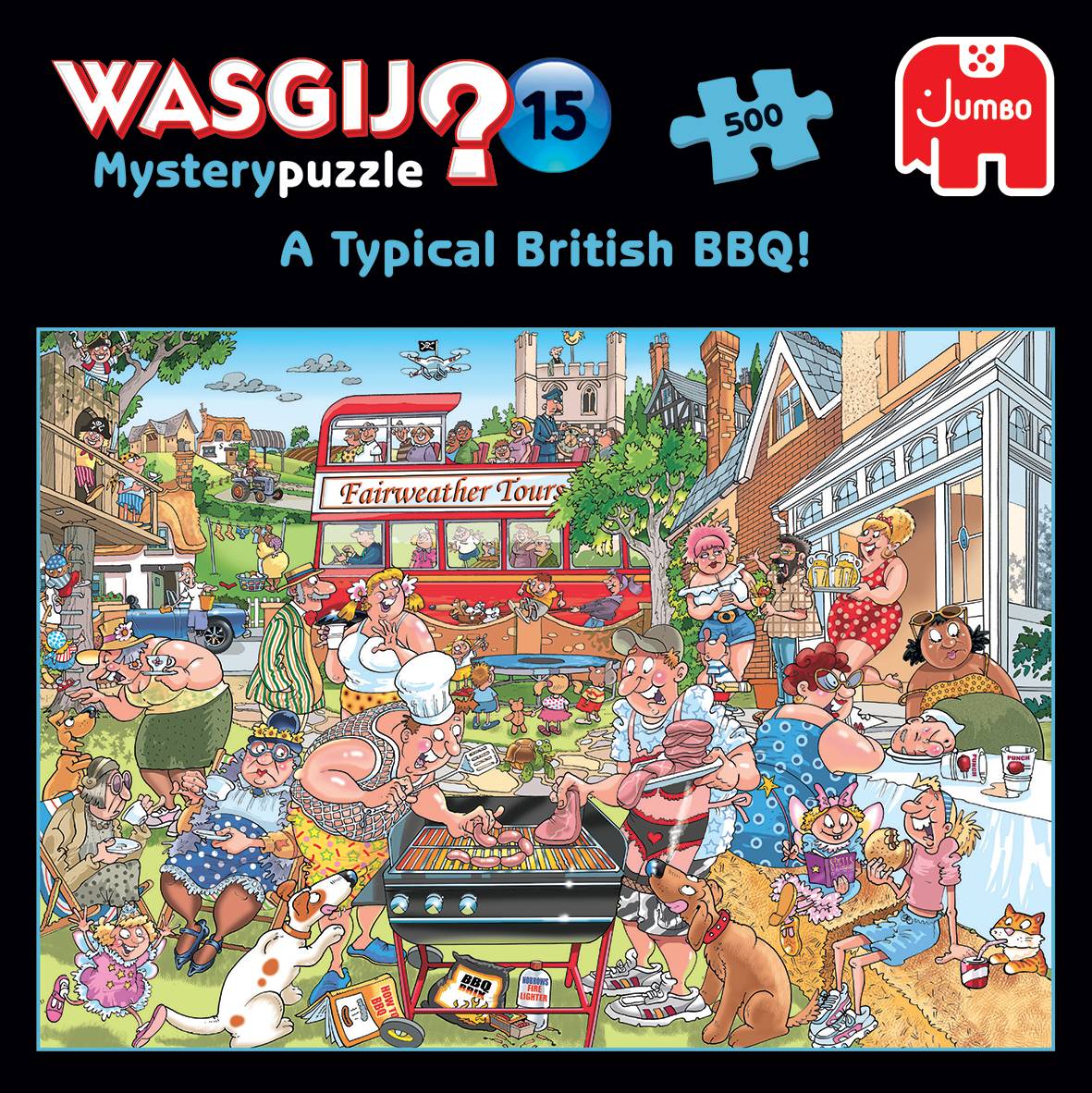 Jumbo Spiele 1119800048 Wasgij Mystery 15 Eine typisch Englische Grillparty! 500 Teile Puzzle