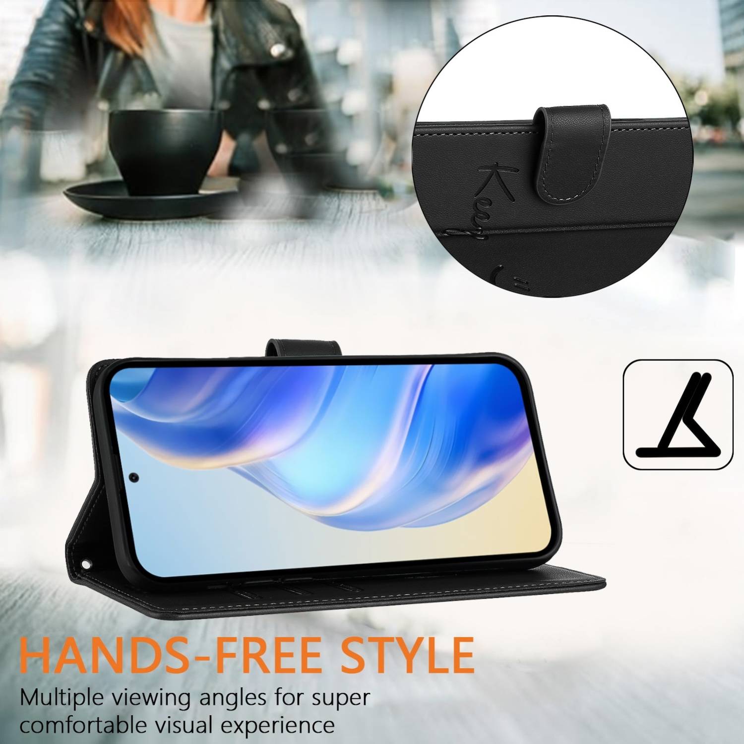Für ZTE Blade V60 Vita / Axon 60 Lite Keep Smile Kunst Leder RFID Schutz Handyhülle Schwarz