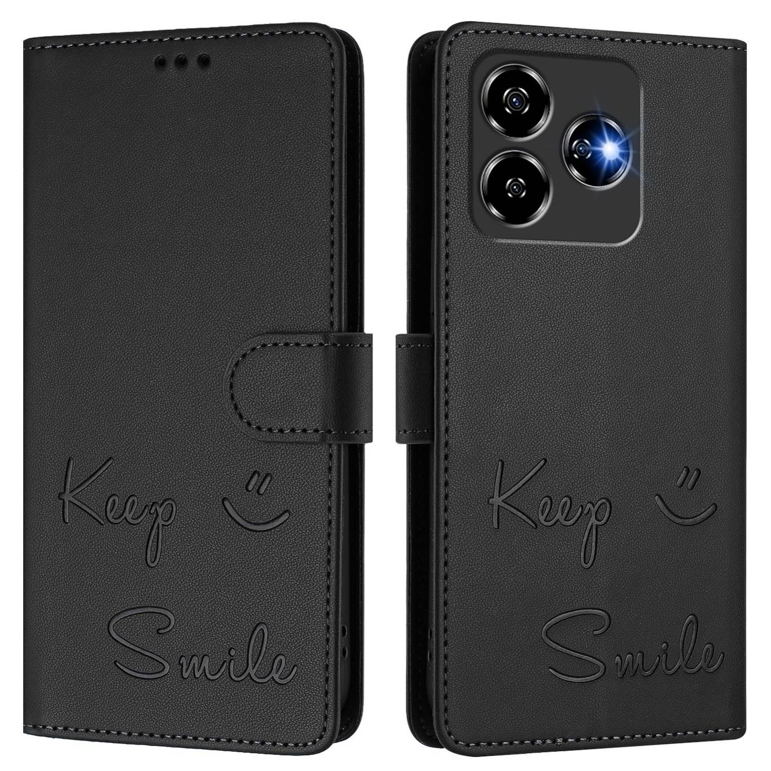 Für ZTE Blade V60 Vita / Axon 60 Lite Keep Smile Kunst Leder RFID Schutz Handyhülle Schwarz