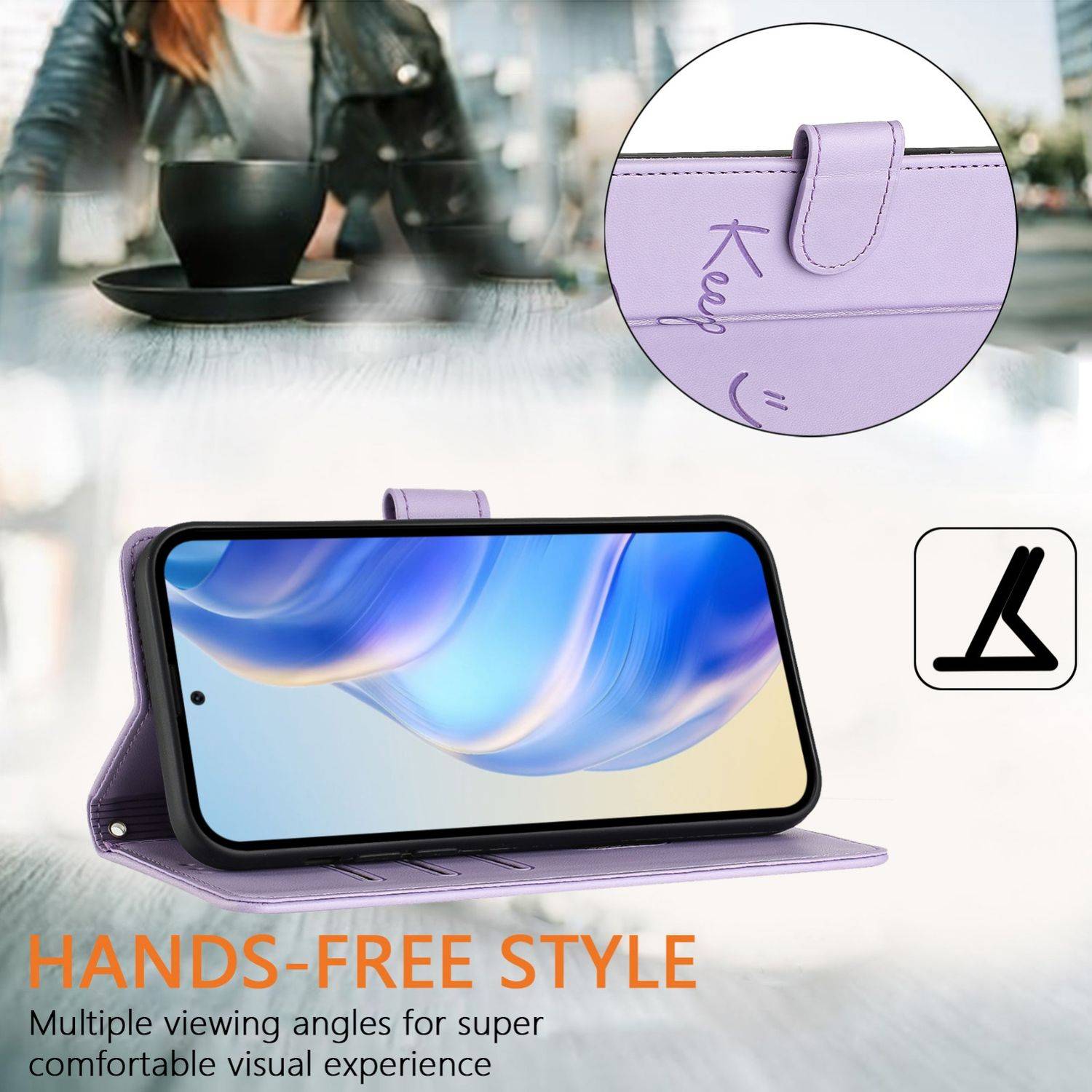 Für ZTE Blade V60 Vita / Axon 60 Lite Keep Smile Kunst Leder RFID Schutz Handyhülle Lila