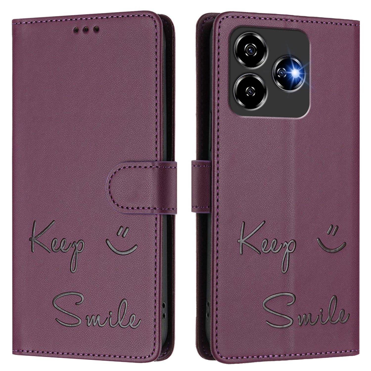 Für ZTE Blade V60 Vita / Axon 60 Lite Keep Smile Kunst Leder RFID Schutz Handyhülle Violett