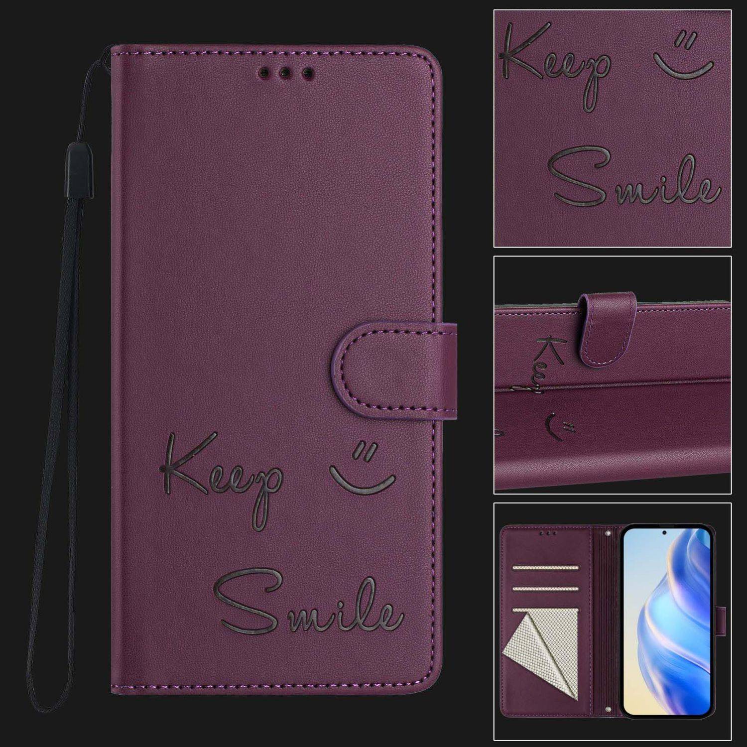 Für ZTE Blade V60 Vita / Axon 60 Lite Keep Smile Kunst Leder RFID Schutz Handyhülle Violett