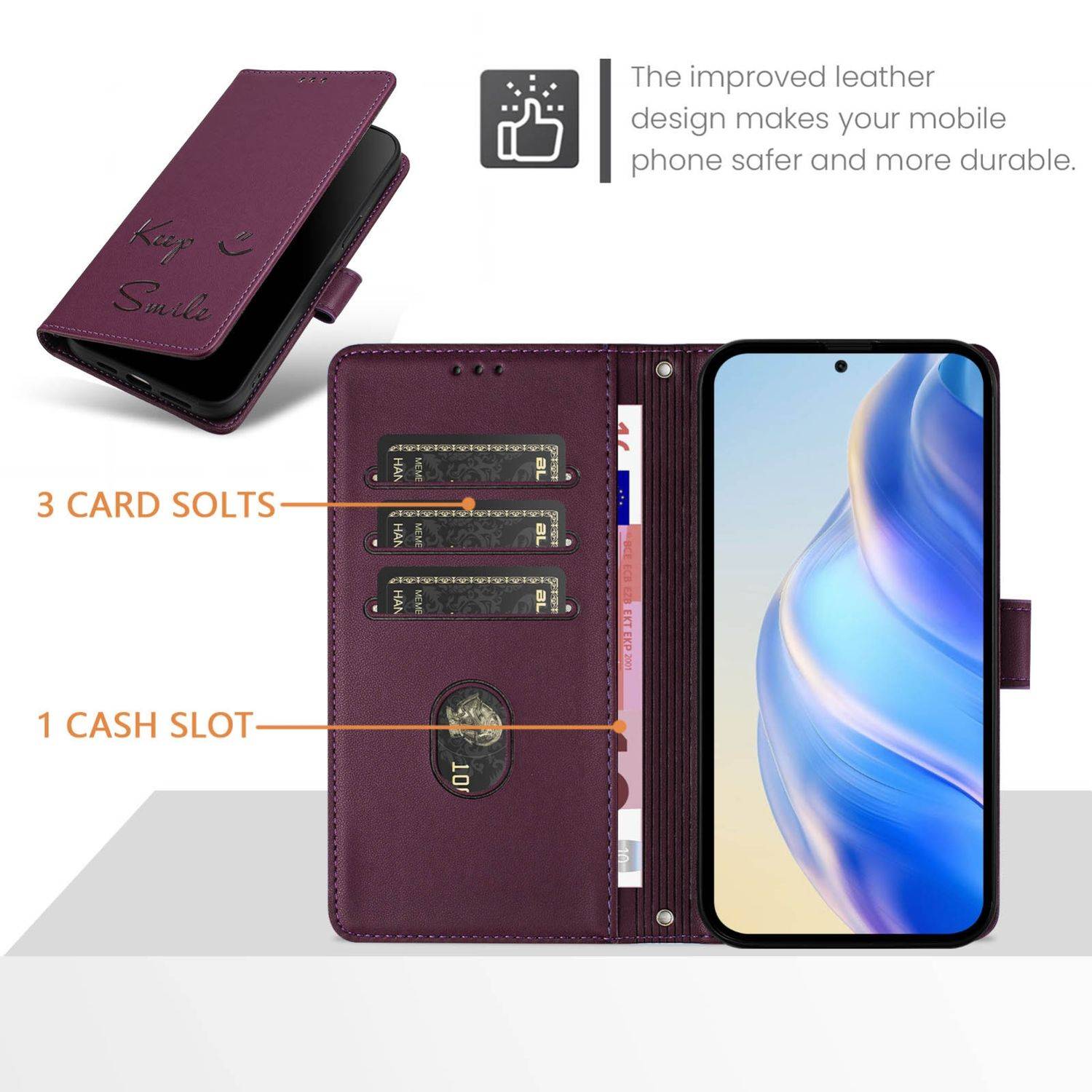 Für ZTE Blade V60 Vita / Axon 60 Lite Keep Smile Kunst Leder RFID Schutz Handyhülle Violett