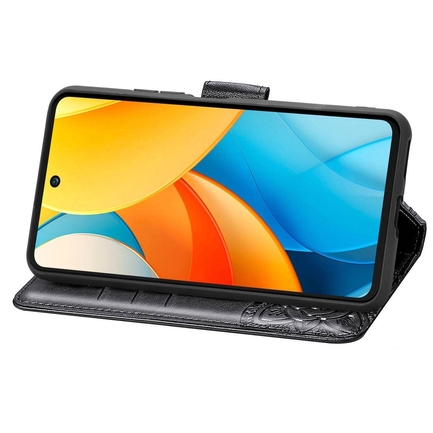 Für ZTE Blade V60 Vita / Axon 60 Lite Kunstleder Wallet Handy Tasche Schmetterling Design Hülle Etuis Schwarz