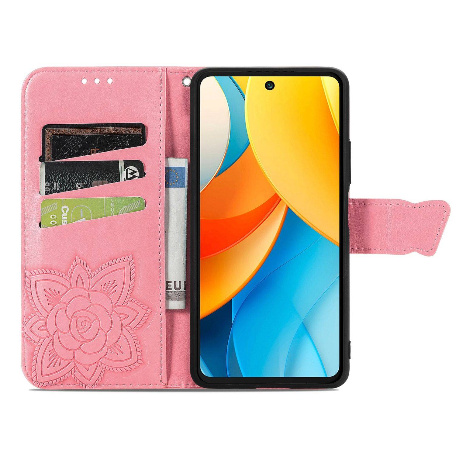 Für ZTE Blade V60 Vita / Axon 60 Lite Kunstleder Wallet Handy Tasche Schmetterling Design Hülle Etuis Pink