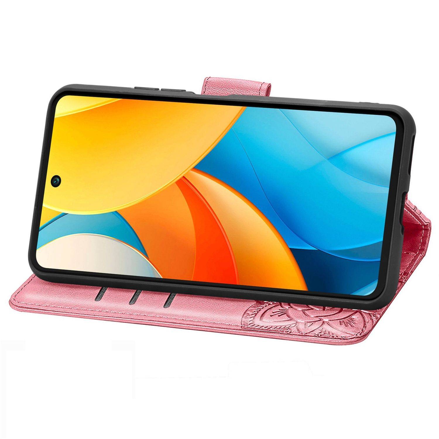 Für ZTE Blade V60 Vita / Axon 60 Lite Kunstleder Wallet Handy Tasche Schmetterling Design Hülle Etuis Pink
