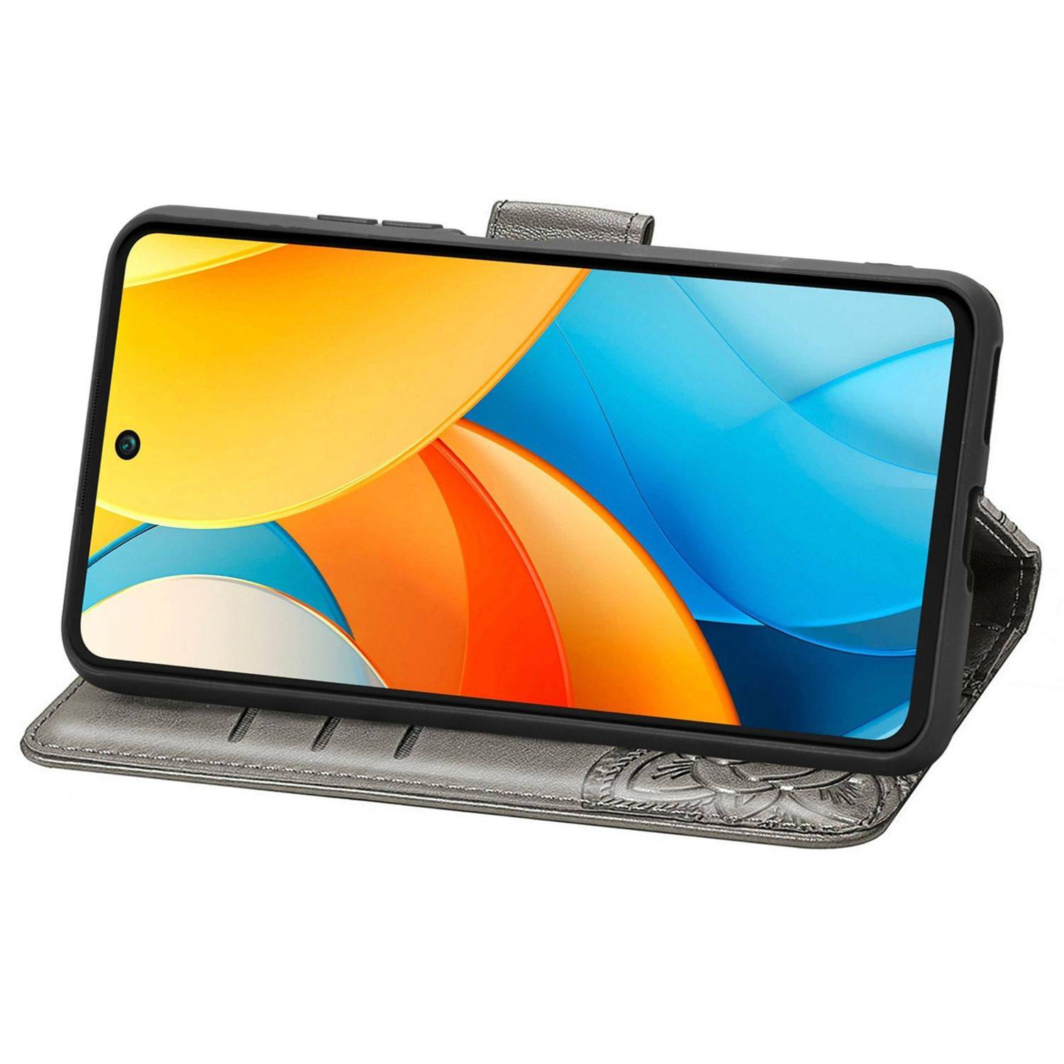 Für ZTE Blade V60 Vita / Axon 60 Lite Kunstleder Wallet Handy Tasche Schmetterling Design Hülle Etuis Grau