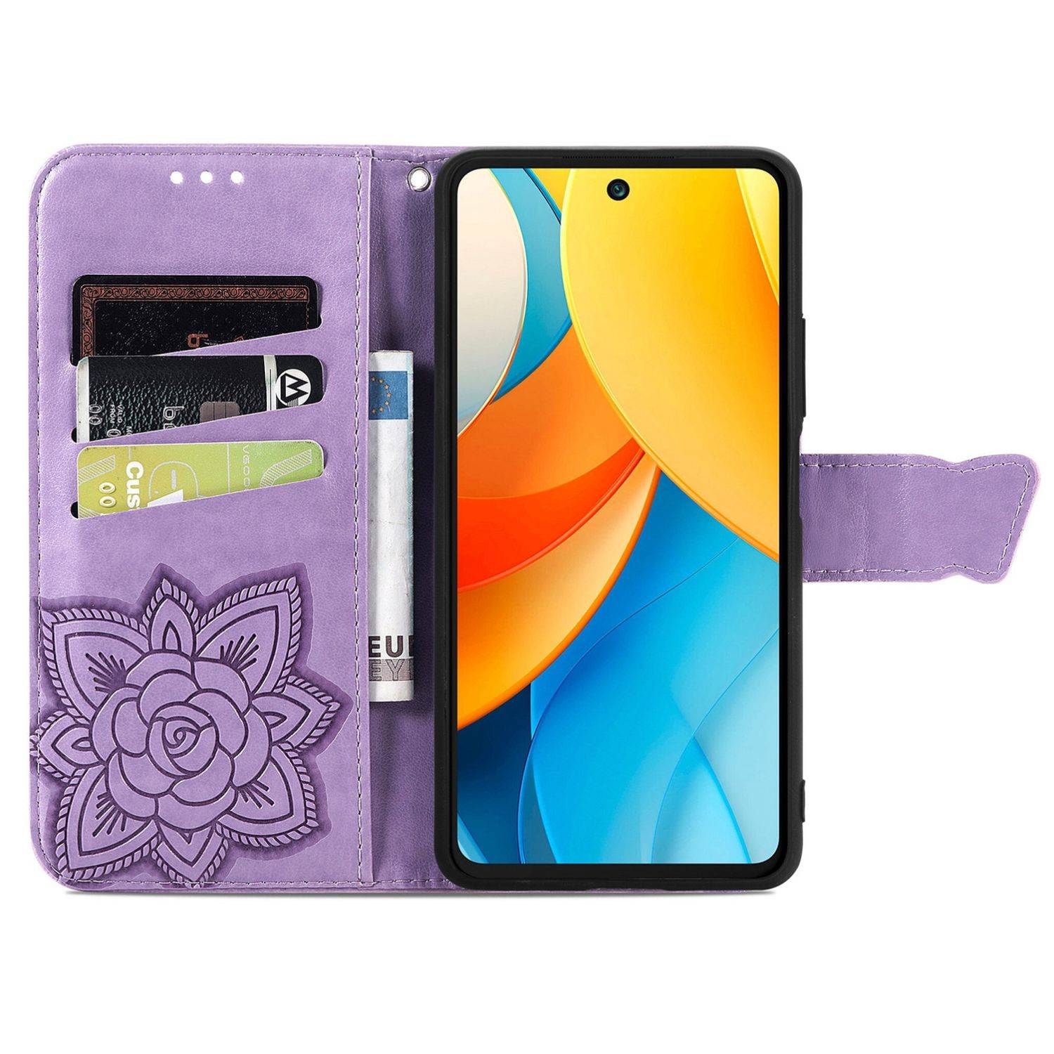 Für ZTE Blade V60 Vita / Axon 60 Lite Kunstleder Wallet Handy Tasche Schmetterling Design Hülle Etuis Hell-Lila