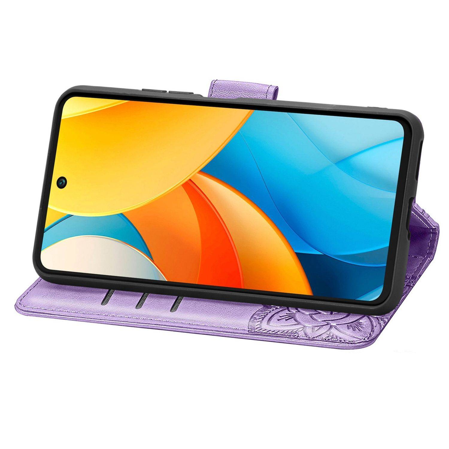 Für ZTE Blade V60 Vita / Axon 60 Lite Kunstleder Wallet Handy Tasche Schmetterling Design Hülle Etuis Hell-Lila
