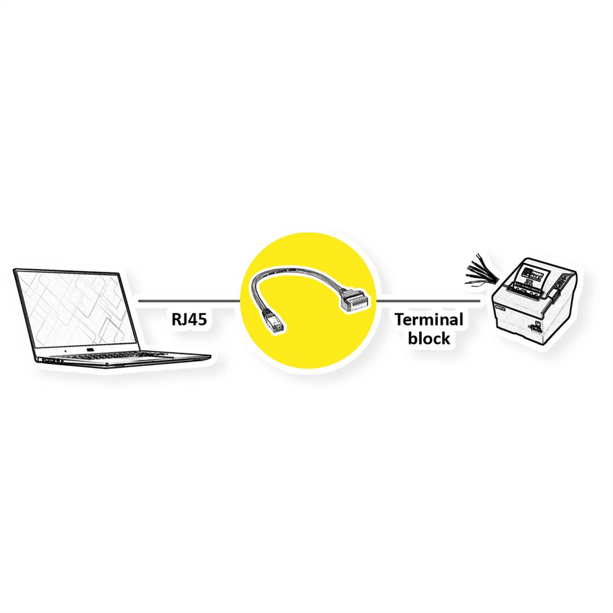 ROLINE Kabeladapter RJ45 Stecker zu Terminalblock, (Drucktasten), 30 cm