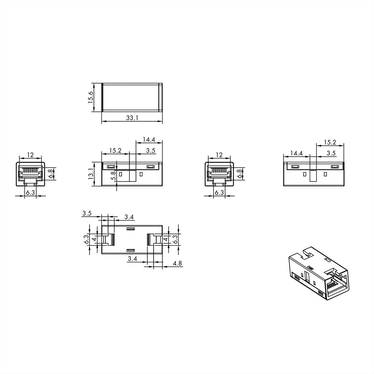 ROLINE RJ-45 Kupplung geschirmt, Cat.6A (Class EA), Metallgehäuse
