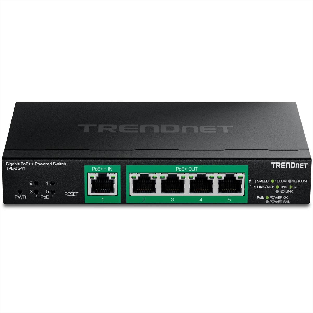 TRENDnet TPE-B541 Gigabit PoE++ Powered 5-Port Managed Switch PoE Passthrough