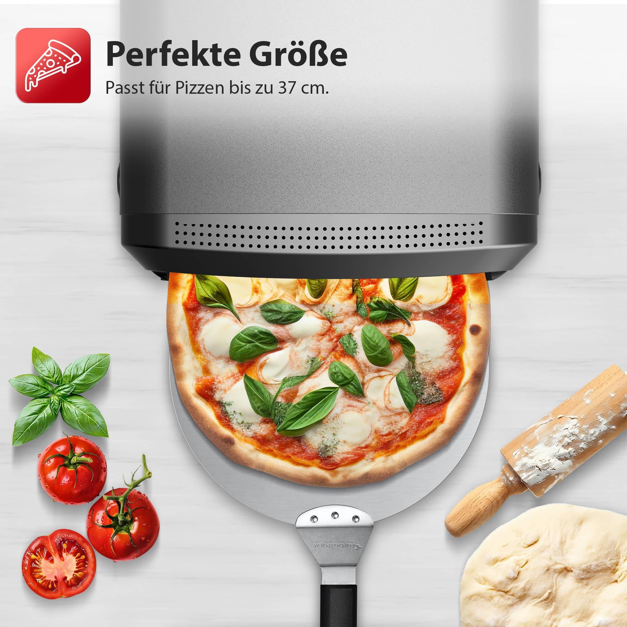 Pizzaofen bis 450°C für 37cm (14,6") große Pizza New York mit Pizzastein Indoor / Outdoor Elektrisch 2200W Garten für Zuhause Pizza kleine Back Of