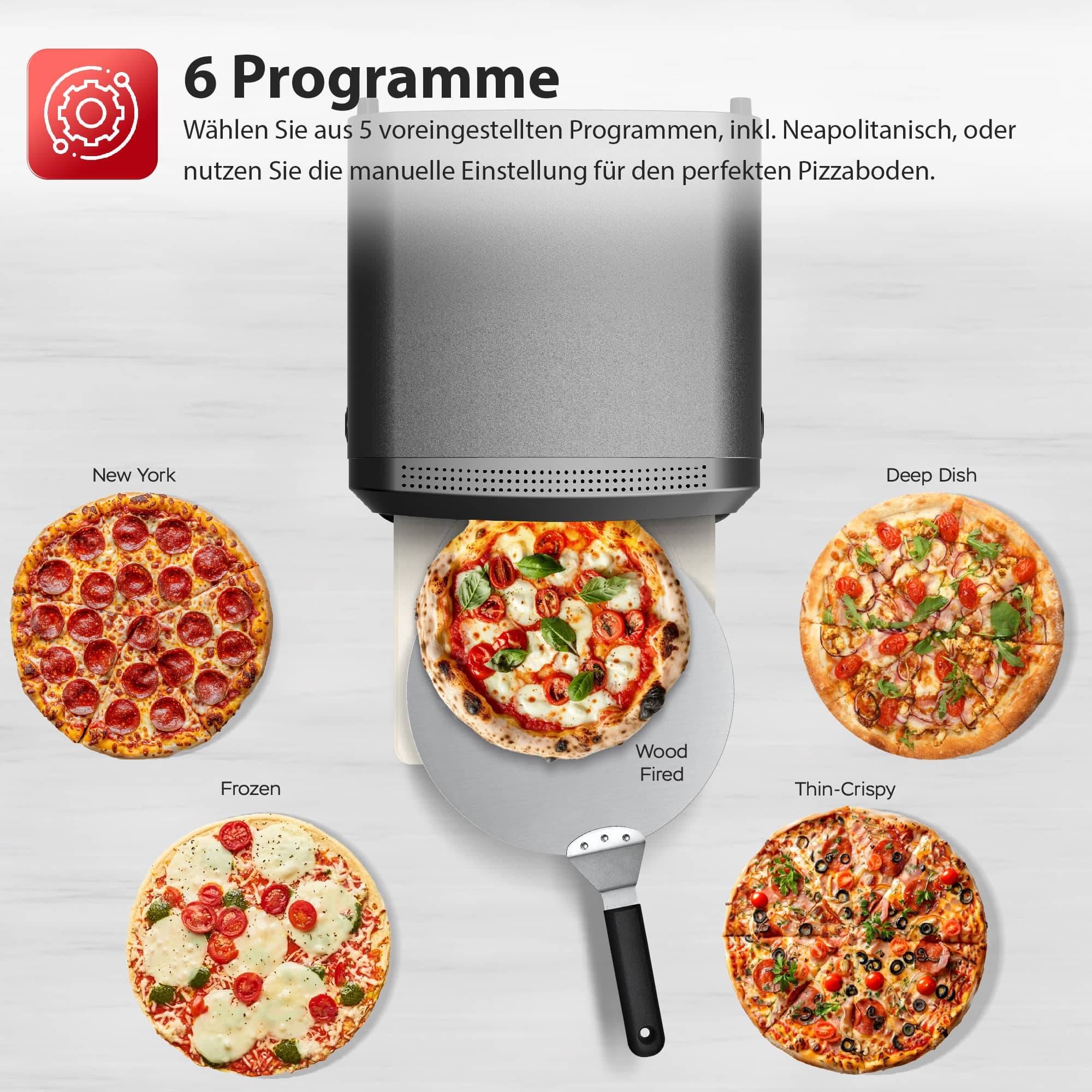 Pizzaofen bis 450°C für 37cm (14,6") große Pizza New York mit Pizzastein Indoor / Outdoor Elektrisch 2200W Garten für Zuhause Pizza kleine Back Of