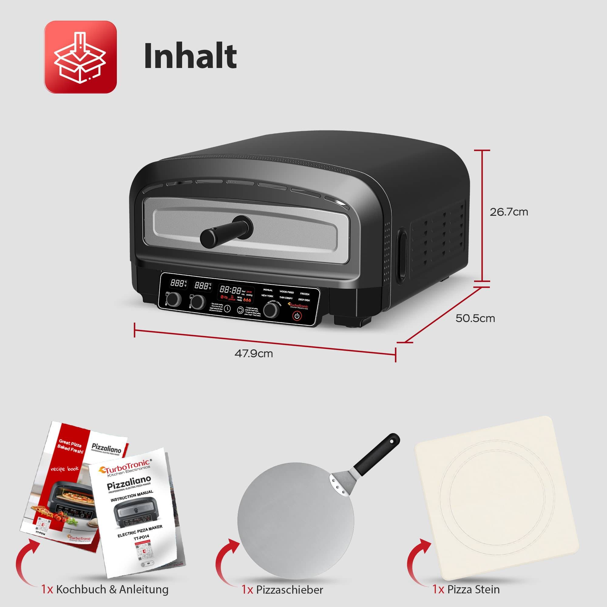 Pizzaofen bis 450°C für 37cm (14,6") große Pizza New York mit Pizzastein Indoor / Outdoor Elektrisch 2200W Garten für Zuhause Pizza kleine Back Of
