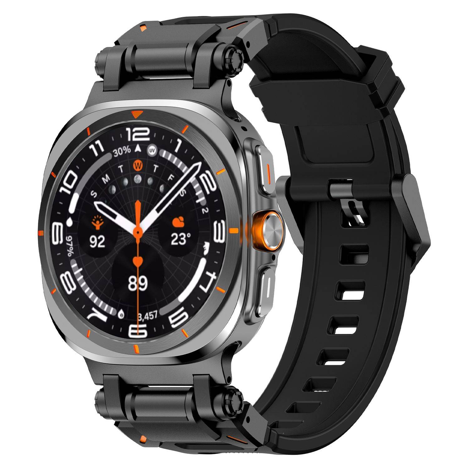 Für Samsung Galaxy Watch Ultra 47mm Silikon Armband mit Metall - Schnellverschluss Schwarz