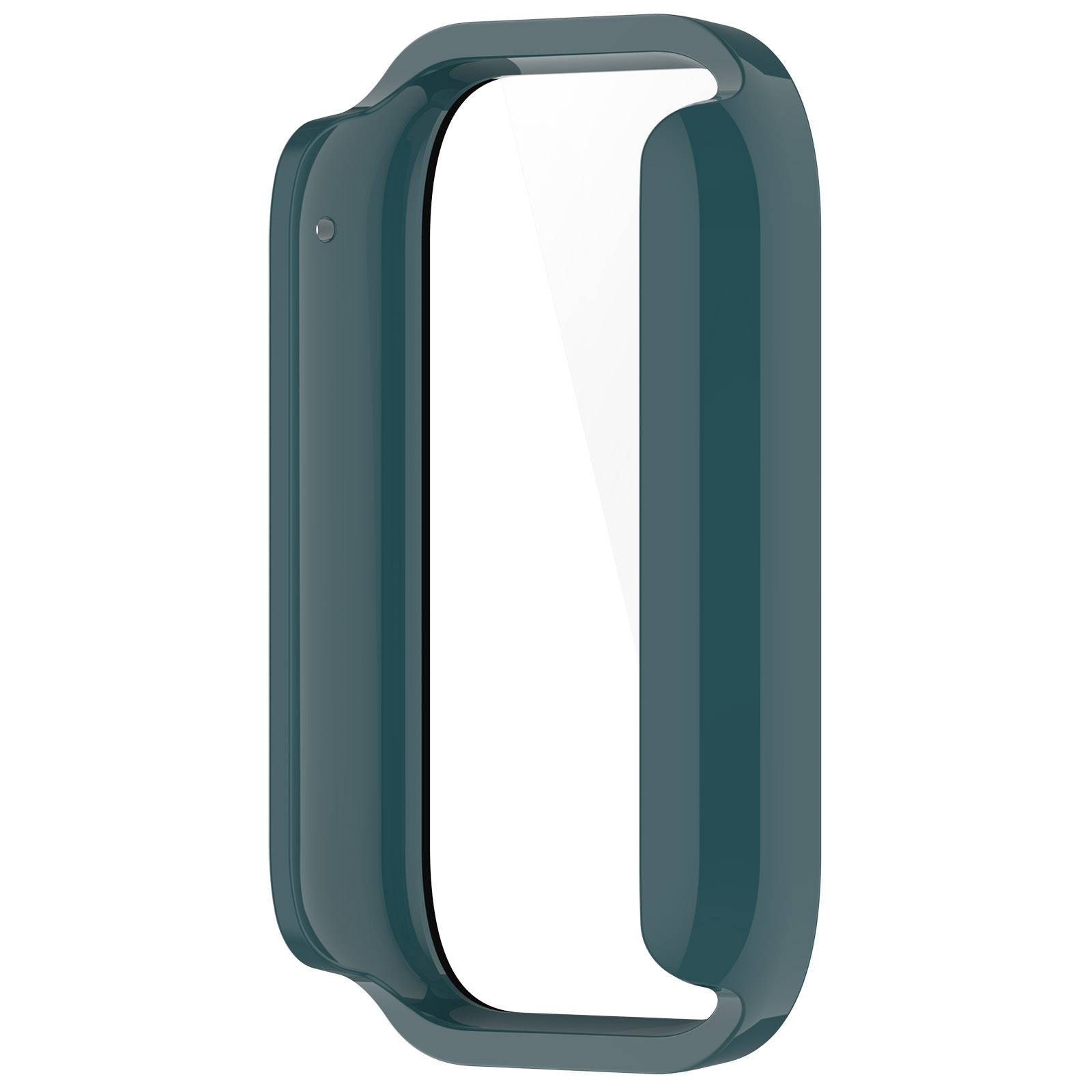 Dunkelblaues rechteckiges Smartwatch-Armband-Gehäuse oder -Rahmen auf weißem Hintergrund