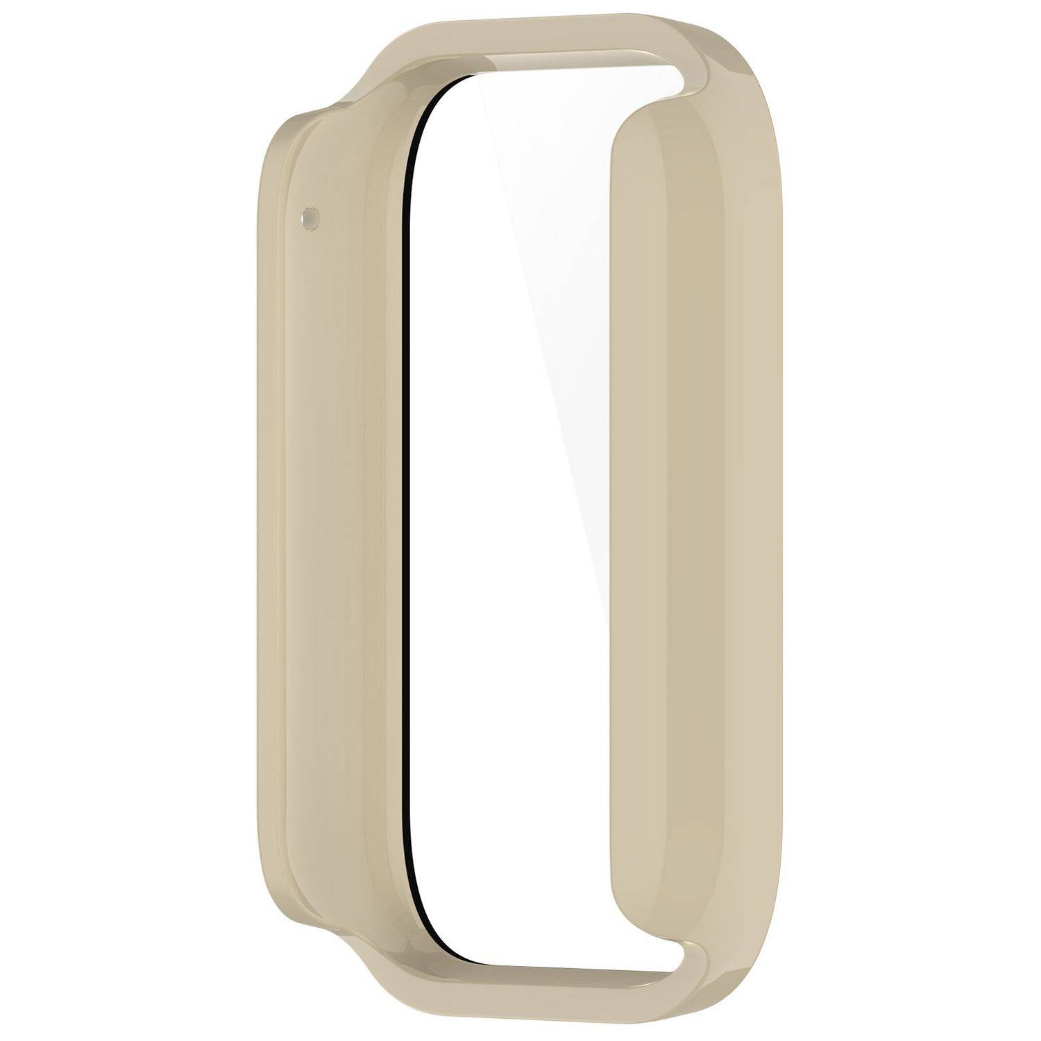 Für Xiaomi Smart Band 9 Pro Kunststoff PC Smart Hülle + Tempered H9 Hart Glas Beige