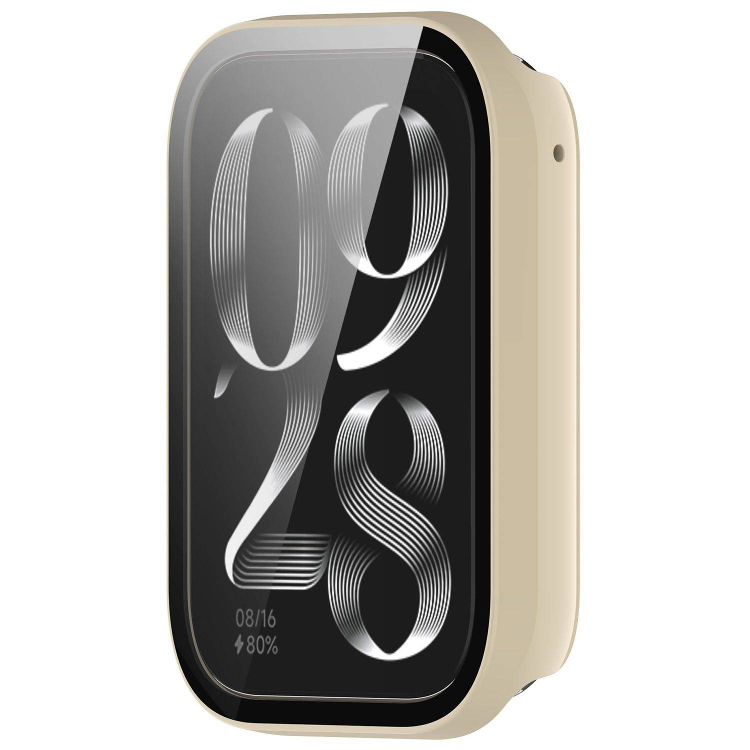 Für Xiaomi Smart Band 9 Pro Kunststoff PC Smart Hülle + Tempered H9 Hart Glas Beige