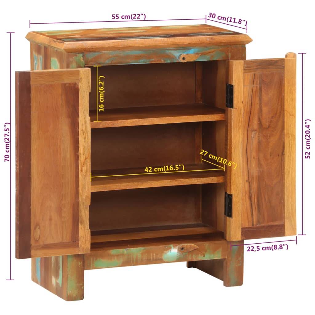 vidaXL Sideboard mit 2 Türen 55x30x70 cm Altholz Massiv