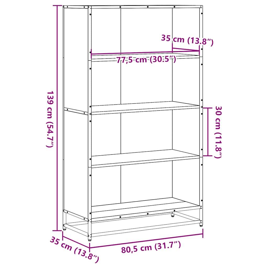 vidaXL Bücherregal Braun Eichen-Optik 80,5x35x139 cm Holzwerkstoff