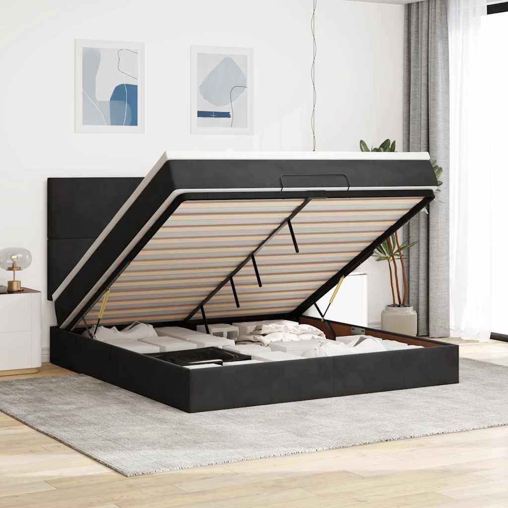 vidaXL Ottoman-Bett mit Matratzen & LEDs Schwarz 160x200 cm Samt
