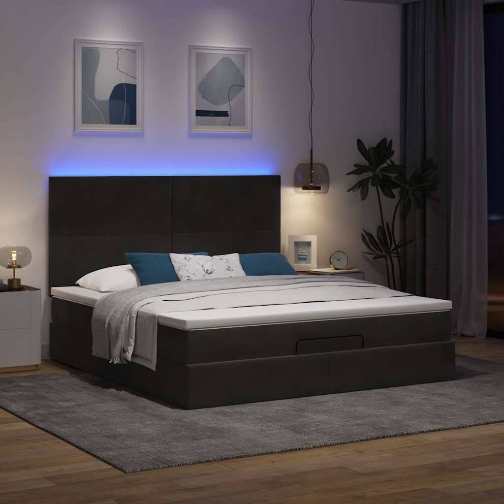 vidaXL Ottoman-Bett mit Matratzen & LEDs Schwarz 160x200 cm Samt