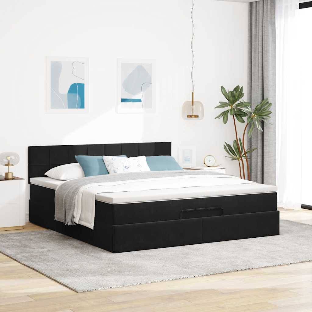 vidaXL Ottoman-Bett mit Matratze & LEDs Schwarz 160x200 cm Samt