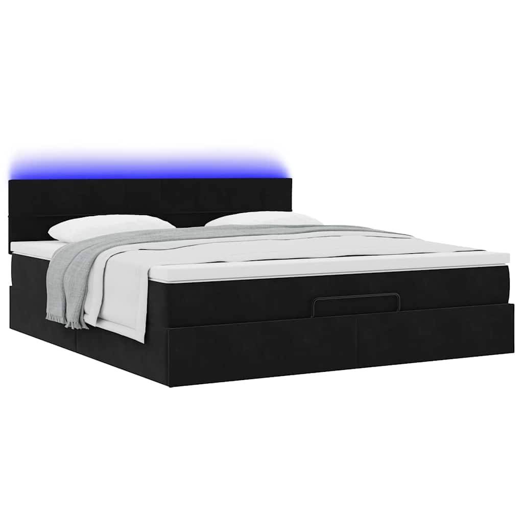 vidaXL Ottoman-Bett mit Matratze & LEDs Schwarz 160x200 cm Samt