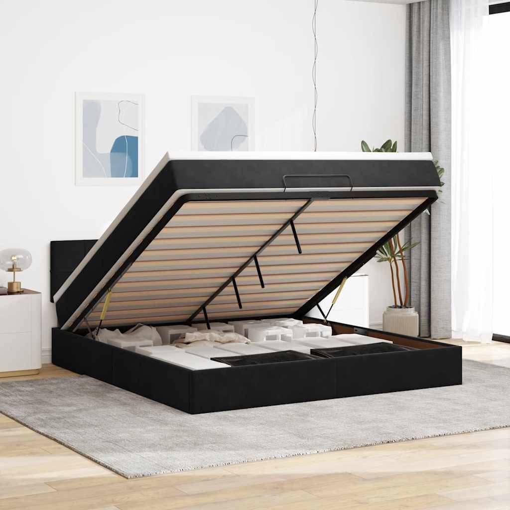 vidaXL Ottoman-Bett mit Matratze & LEDs Schwarz 160x200 cm Samt