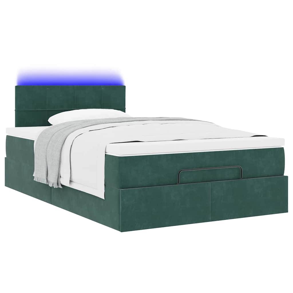 vidaXL Ottoman-Bett mit Matratze & LEDs Dunkelgrün 120x200 cm Samt