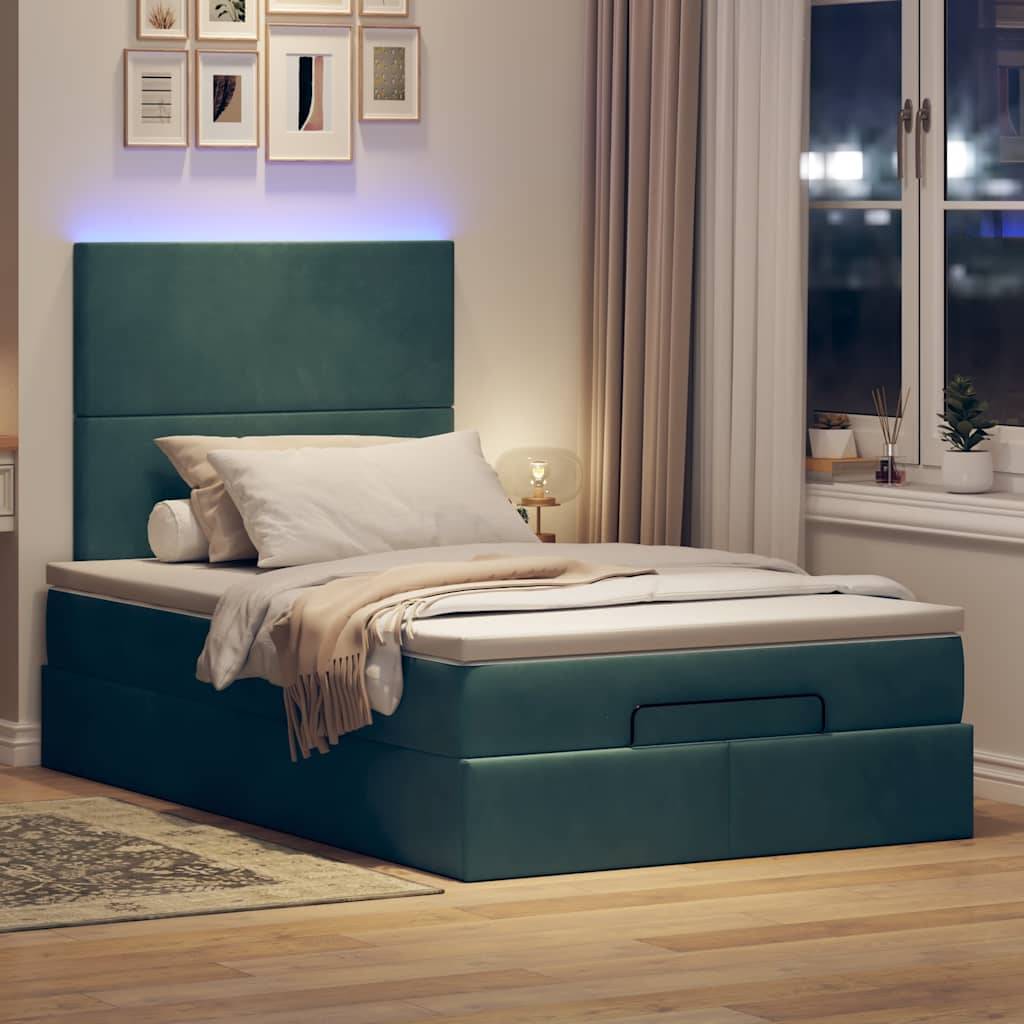 vidaXL Ottoman-Bett mit Matratzen & LEDs Dunkelgrün 120x190 cm Samt