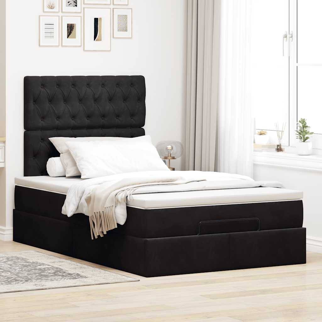 vidaXL Ottoman-Bett mit Matratzen Schwarz 120x190 cm Samt