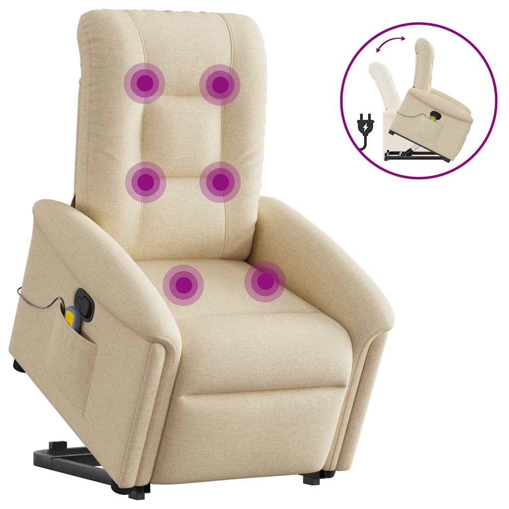 vidaXL Massagesessel mit Aufstehhilfe Creme Stoff