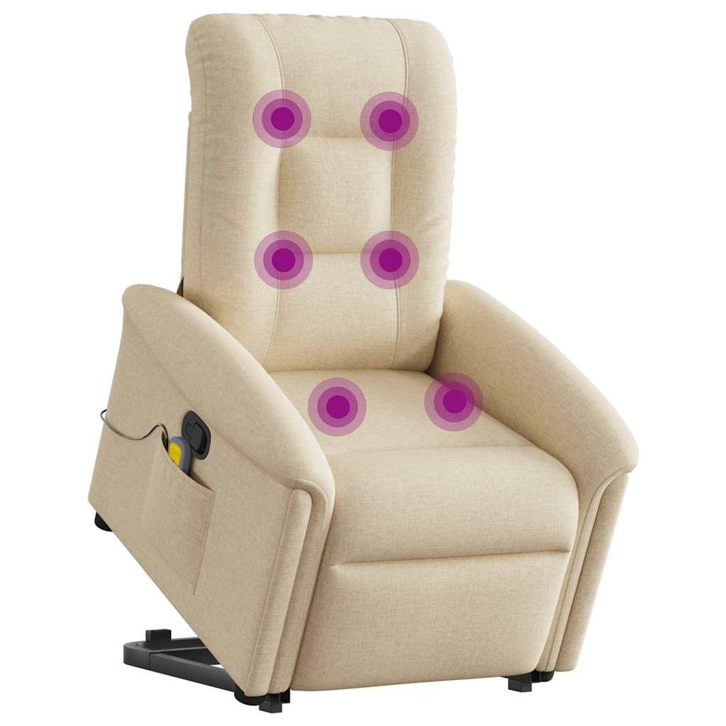 vidaXL Massagesessel mit Aufstehhilfe Creme Stoff