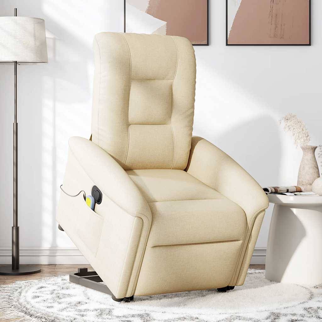 vidaXL Massagesessel mit Aufstehhilfe Creme Stoff