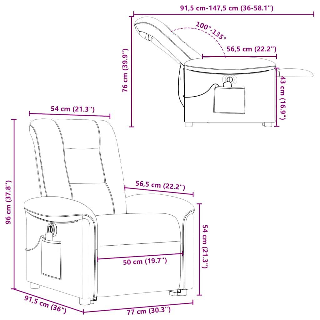 vidaXL Elektrischer Massagesessel mit Aufstehhilfe Hellgrau Stoff