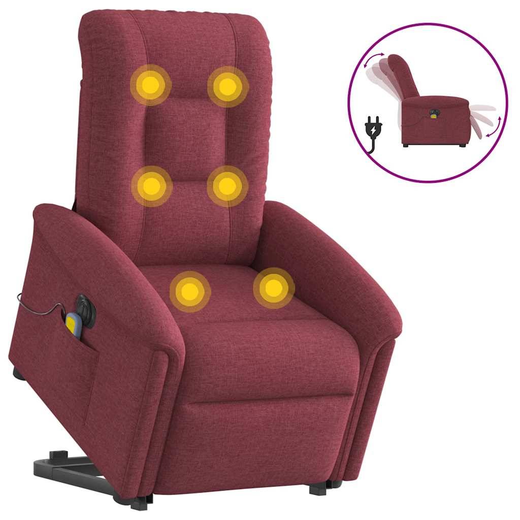 vidaXL Elektrischer Massagesessel mit Aufstehhilfe Weinrot Stoff