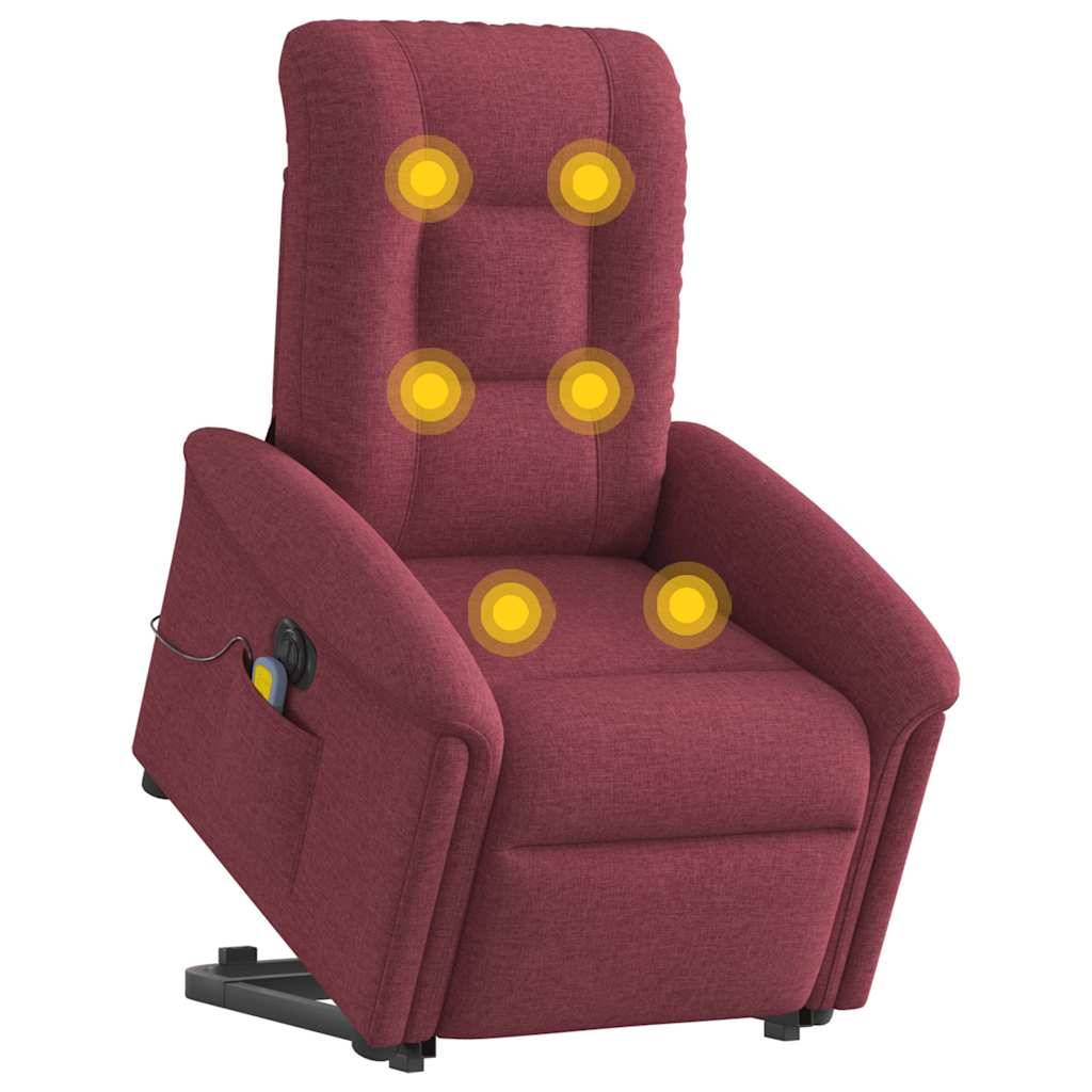 vidaXL Elektrischer Massagesessel mit Aufstehhilfe Weinrot Stoff