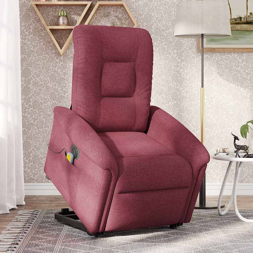 vidaXL Elektrischer Massagesessel mit Aufstehhilfe Weinrot Stoff
