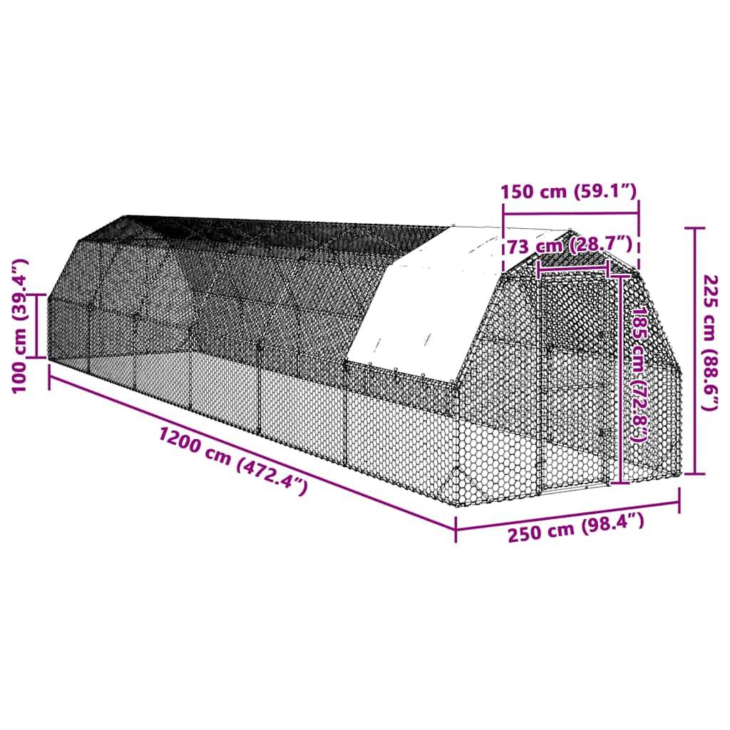 vidaXL Hühnerstall mit Dach 2,5x12x2,25 m Verzinkter Stahl