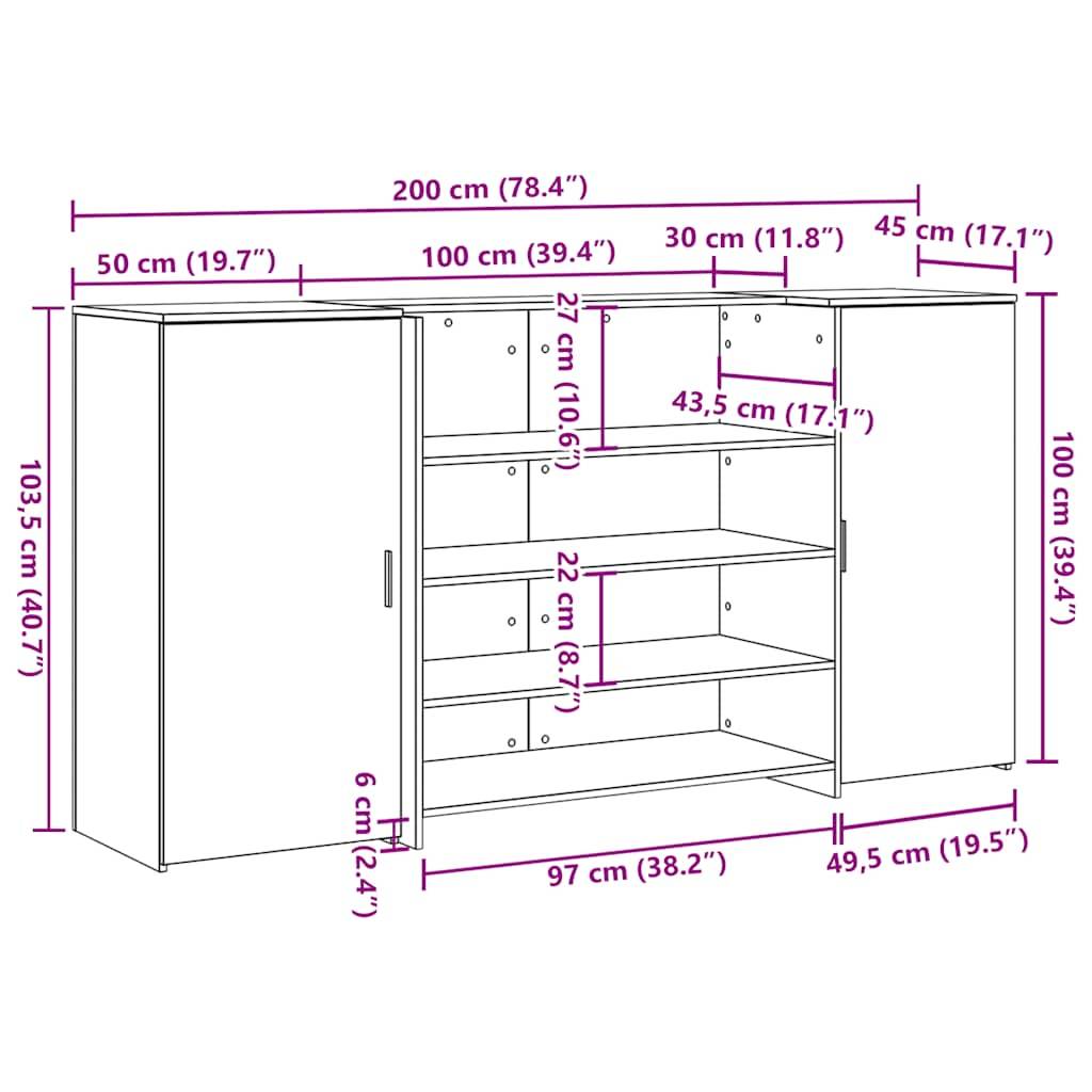 vidaXL Empfangstheke Räuchereiche 200x50x103,5 cm Holzwerkstoff