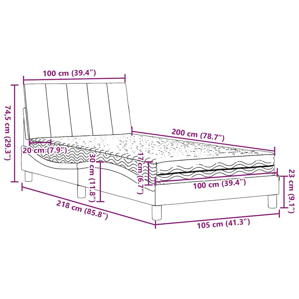 vidaXL Bett mit Matratze "Hanko" Schwarz 100x200 cm Stoff