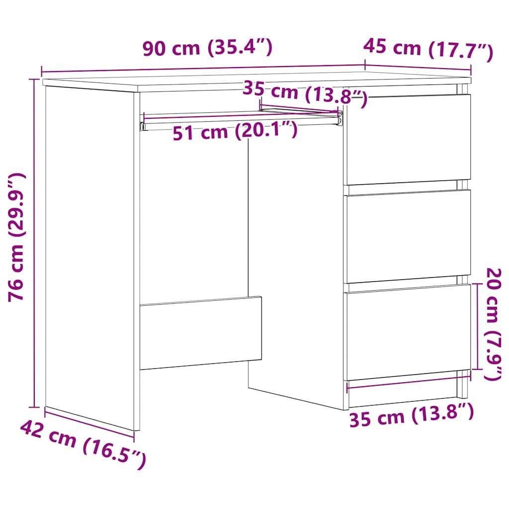 vidaXL Schreibtisch Weiß 90x45x76 cm Holzwerkstoff